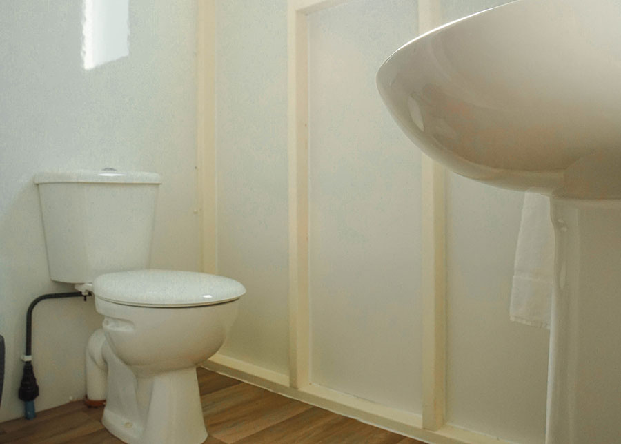 The flushing toilet inside the wash room